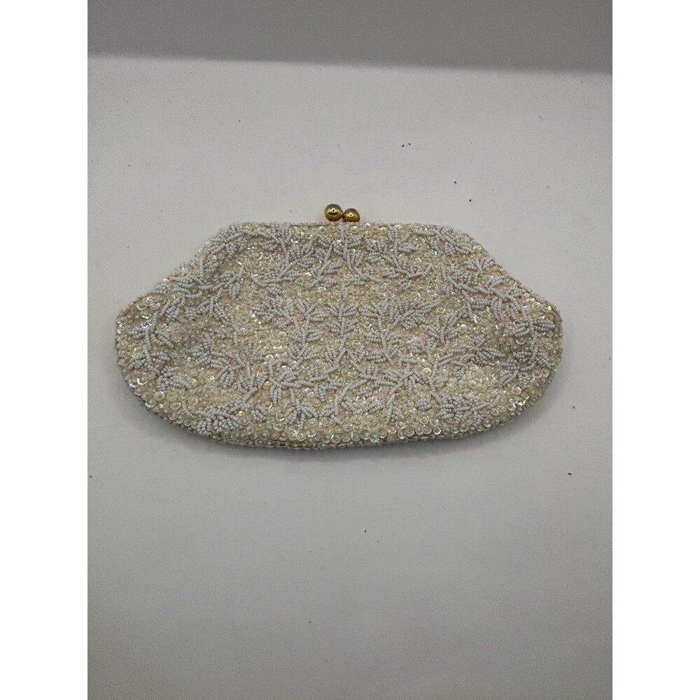 Vtg Micro Beaded Hand Made Sequins Beads Floral Purse Clutch Made in Hong Kong